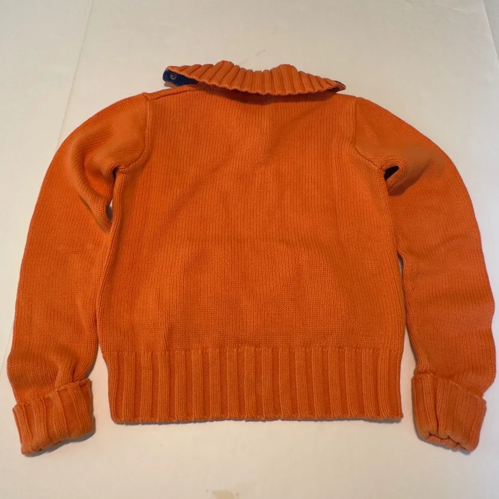 Ralph Lauren Sweater Orange Snap Neck Knit Pony Logo M Youth Preppy Cotton
